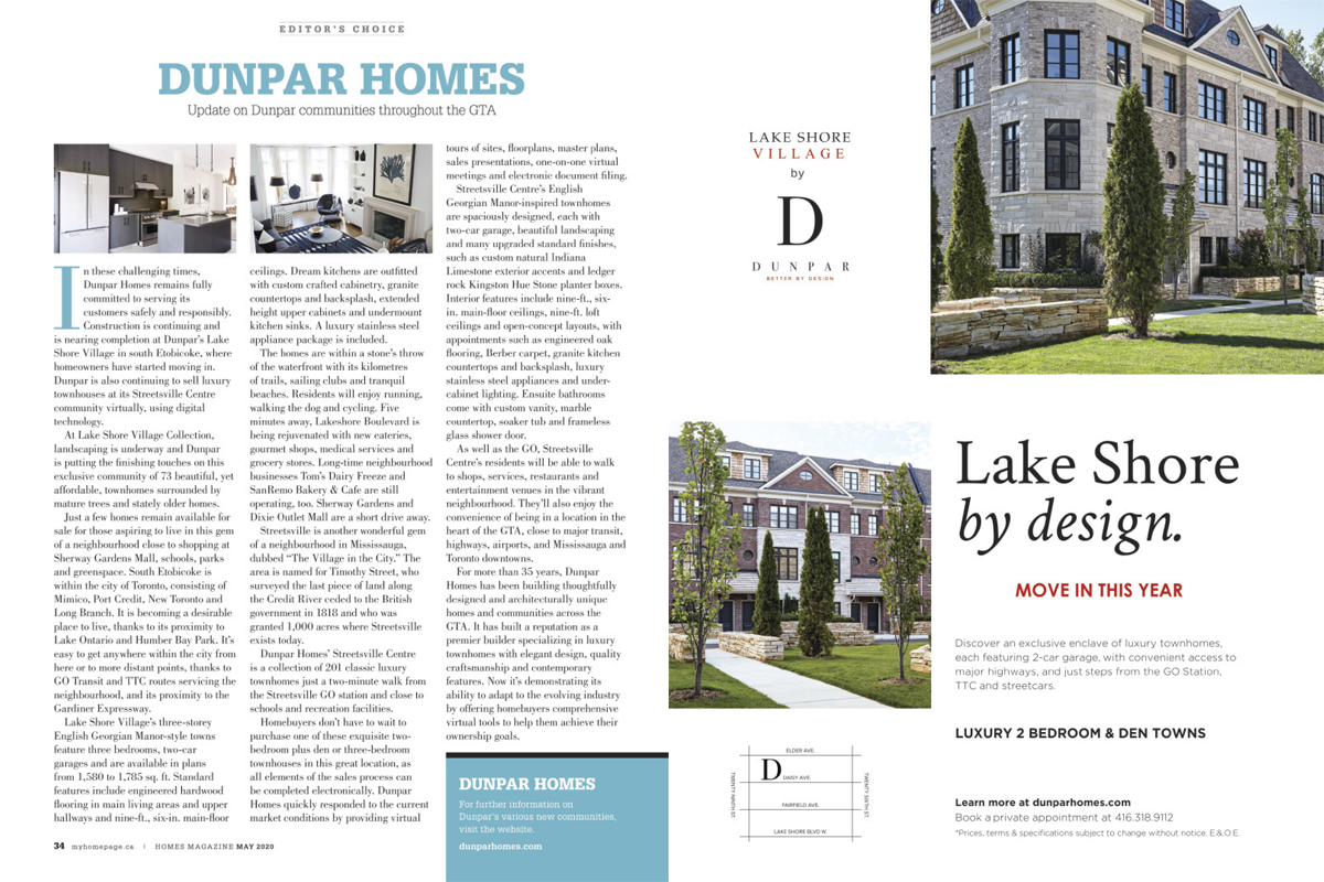 Dunpar Homes is featured in an article in Homes Magazine for the month of May 2020.